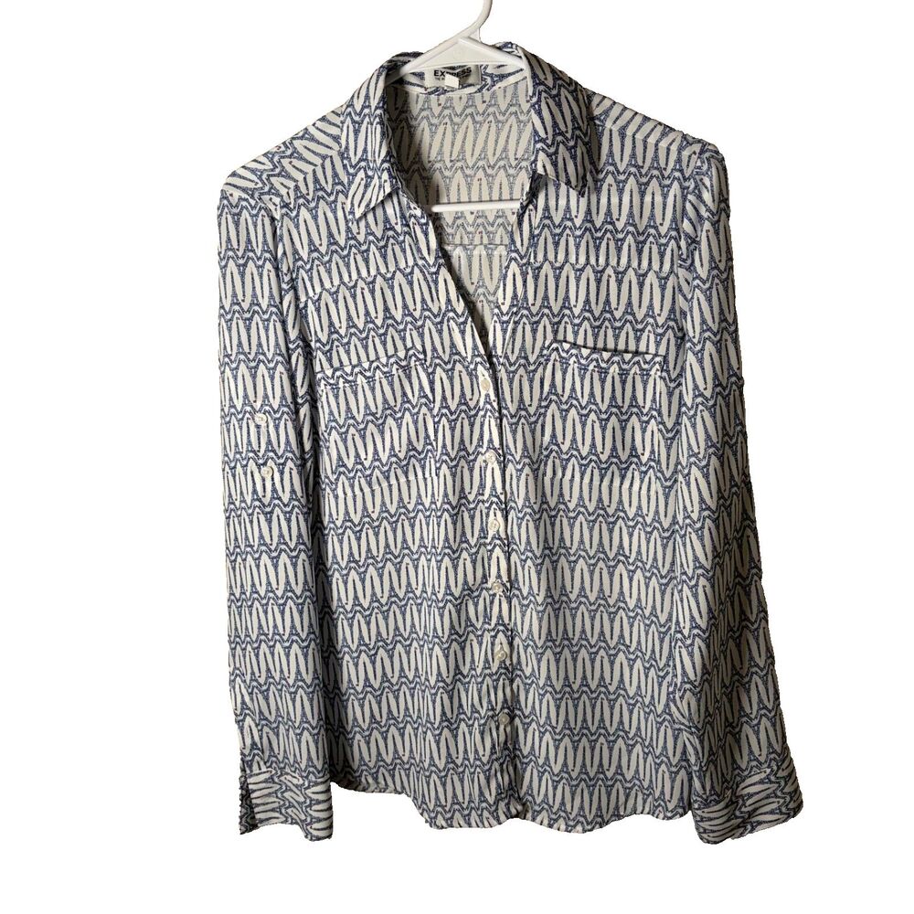 Express Portofino Shirt Women's Small Printed Eiffel Tower Long Sleeve Top